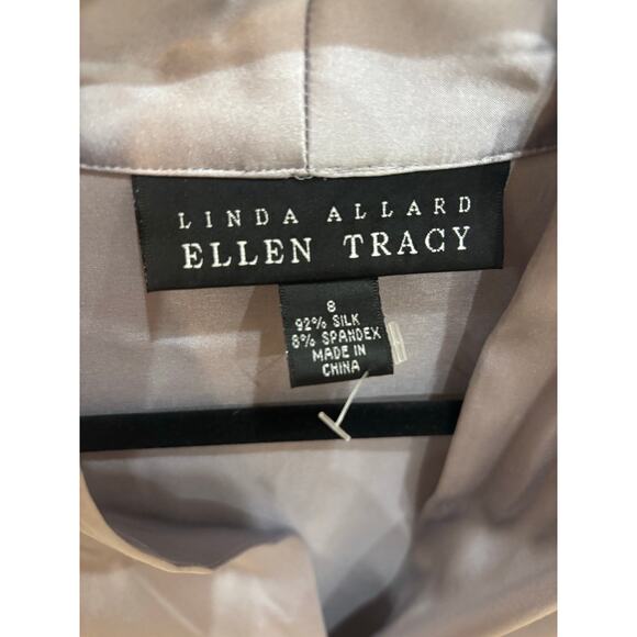 LInda Allard Ellen Tracy silver gray/ shimmery silk blouse size 8 wide cuffs - Picture 2 of 7